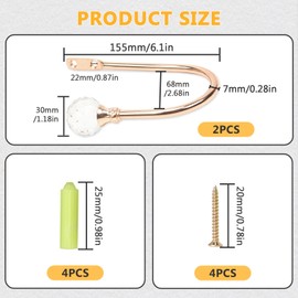 BDHYYM 2 Pack Curtain Holdbacks, Metal Curtain Tie Backs, Gold Tie Backs for Curtains, Gold Curtain Tie Backs, U Form Drapery Holdbacks for Fixed Curtain or Hanging Items