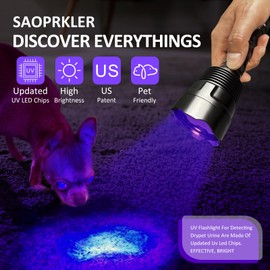 SAOPRKLER New UV Light Flashlight(UV5-365nm) High Power Upgraded UV Flashlight for Gem Identification, Scorpion Spotting, AC System Inspection and Rock Fluorescence