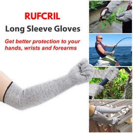 RUFCRIL Cut Resistant Gloves with Long Sleeves Food Grade, LEVEL 5 Protection Safety Kicthen Cuts for Oyster Shucking, Fish Fillet, Processing, Mandolin Slicing, Meat Cutting and Wood Carving - 1 Pair