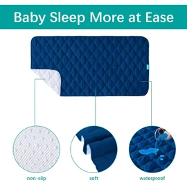 Biloban Baby Waterproof Bed Pad Washable Quilted Crib Mattress Pad 28" x 52", Reusable Underpads Bed Wetting Incontinence Cover for Baby Toddler Children and Adults, Navy
