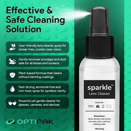 OPTIPAK Sparkle Anti-Reflective Lens Cleaner Spray with Microfiber Cloth for Eyeglasses, Sunglasses, Lenses, Screens, Tablets & Binoculars - Ammonia Free And Streak Free (Black/8oz 1Pk)