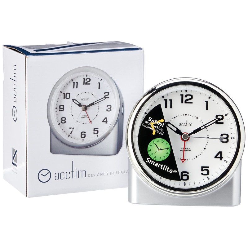 Acctim Bedside Alarm Clock, Silver, 12 x 11.3 x 7.5