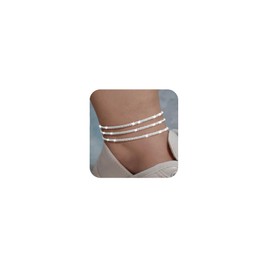 Anklets for Women 925 Silver, 3 Rows Boho Style Anklets Silver Jewellery for Women, Summer Waterproof Anklet Jewellery Gift Girlfriend Birthday