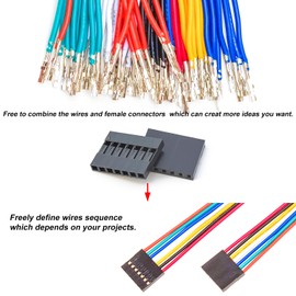 Kidisoii Dupont 2.54mm Wire Female to Female Dupont Connector & 22AWG Pre-Crimped Cable, Single Row 1/2/3/4/5/6/7/8/9/10P JST Connector with Length of 10/30/50/100cm Dupont Wire (2Pcs FF 7P-10CM)