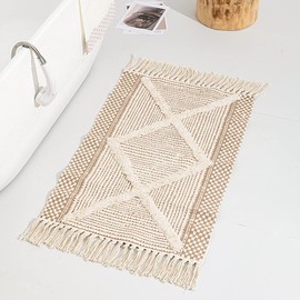 Poowe Cotton Area Rug 2' x 3' Boho Modern Geometric Throw Rugs with Chic Tassel Fringe Hand Woven Welcome Door Mat Machine Washable Floor Carpet for Entryway Porch Bedroom Living Room Kitchen