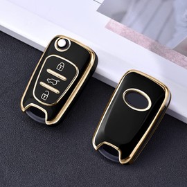 OATSBASF Car Key Cover Compatible with Hyundai,Key Box for Hyundai VERNA Elantra Sportage Carens Forte Avante K2 K5 SONATA8 ix35 i30 Accessories Case TPU Shell (Golden Edge Black)