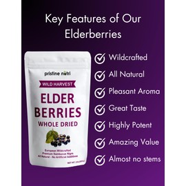 Elderberries Dried Bulk | Whole European Elderberry Dried, Wildcrafted All Natural | Non-GMO, Non-irradiated | Immunity Booster Antioxidants and Vitamins | Make Syrup, Tea| 2 lb (32 oz)