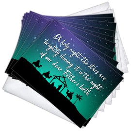 Wright Home & Gift Oh Holy Night Religious Christmas Greeting Cards | 10 Pack Bulk Set + 10 Envelopes (4x6)