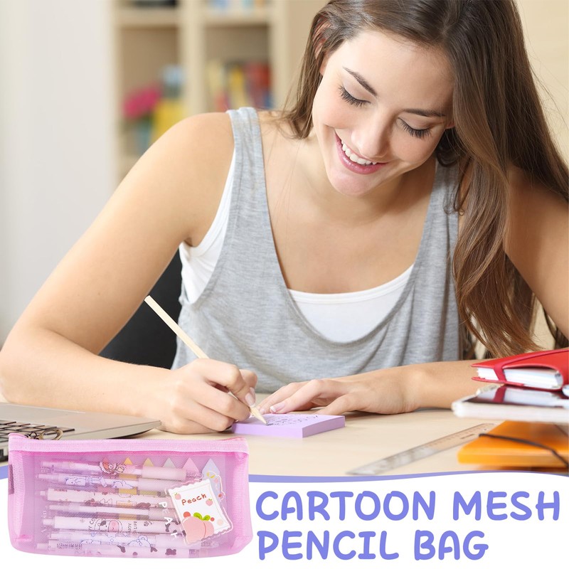 lomdung Pack of 4 Transparent Pencil Case, Mesh Zip Bag,