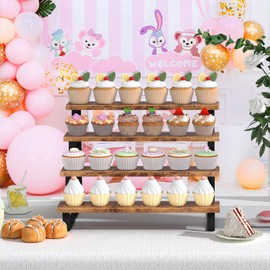 ELITEROO Cupcake Display Stand, 4 Tier Wooden Dessert Stand, Cookie Treat Stands for Dessert Table Set, Food Display Risers for Party Wedding Decor Birthday Graduation, Rustic Brown Straight