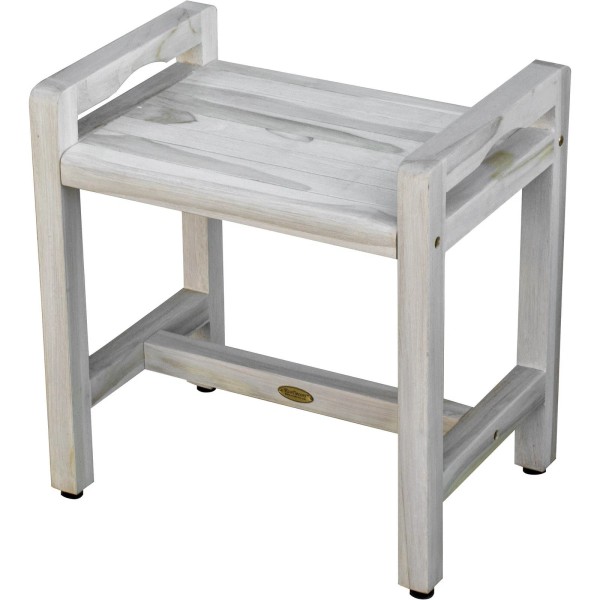 HomeRoots Compact Teak Corner Shower Stool with Shelf in Whitewash