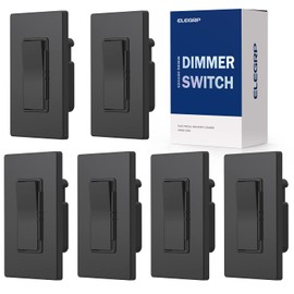 ELEGRP Digital Dimmer Light Switch for 300W Dimmable LED/CFL Lights and 600W Incandescent/Halogen, Single Pole/3-Way LED Slide Dimmer Light Switch, Wall Plate Included, UL Listed, 6 Pack, Matte Black