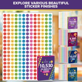 Decorably Happy Face Stickers for Kids - 10,530 Small Stickers for Kids Reward Chart, 45 Sheets of Small Stickers for Kids Classroom, Mini Stickers for Kids, Reward Stickers for Kids Classroom