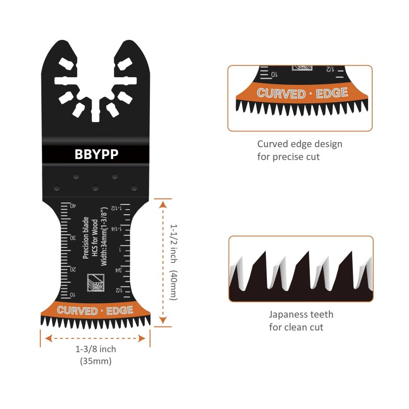 Bbypp 6pcs Curved Japanese Tooth Oscillating Saw Blades set, Standard