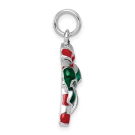 Precious Accents Sterling Silver Rhodium-plated Enamel Candy Cane Charm