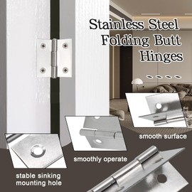 Luomorgo 20 Pack 1.5 Inch Mini Hinges Butt Hinges, Stainless Steel Cabinet Hinges, Small Folding Door Hinge for Wooden Box, Crafts (Silver)