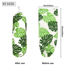 Green Wall Mount Plastic Bag Organizer - Washable Large Grocery Bag Storage Dispenser for Home Kitchen Travelling, Free Adjustment with Drawstring, 22x9