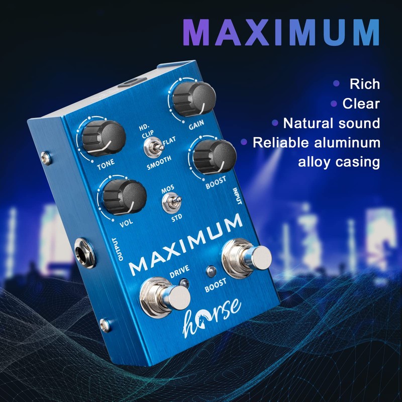 Maximum Guitar Pedal, Overdrive Dual Channel Pedal Clean, and Wild