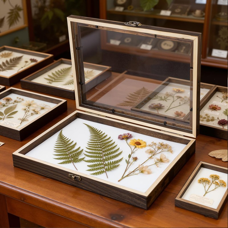 Cabilock Wooden Display Case Wooden Collection Box with Clear Glass