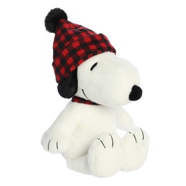 Aurora® Festive Peanuts® Winter Plaid Snoopy Stuffed Animal - Classic Characters - Lasting Memories - White 11 Inches