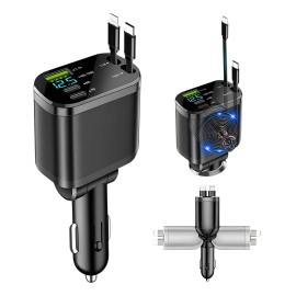 5en1 Cargador Para Auto Retráctil 120w Carga Rápida De Coche