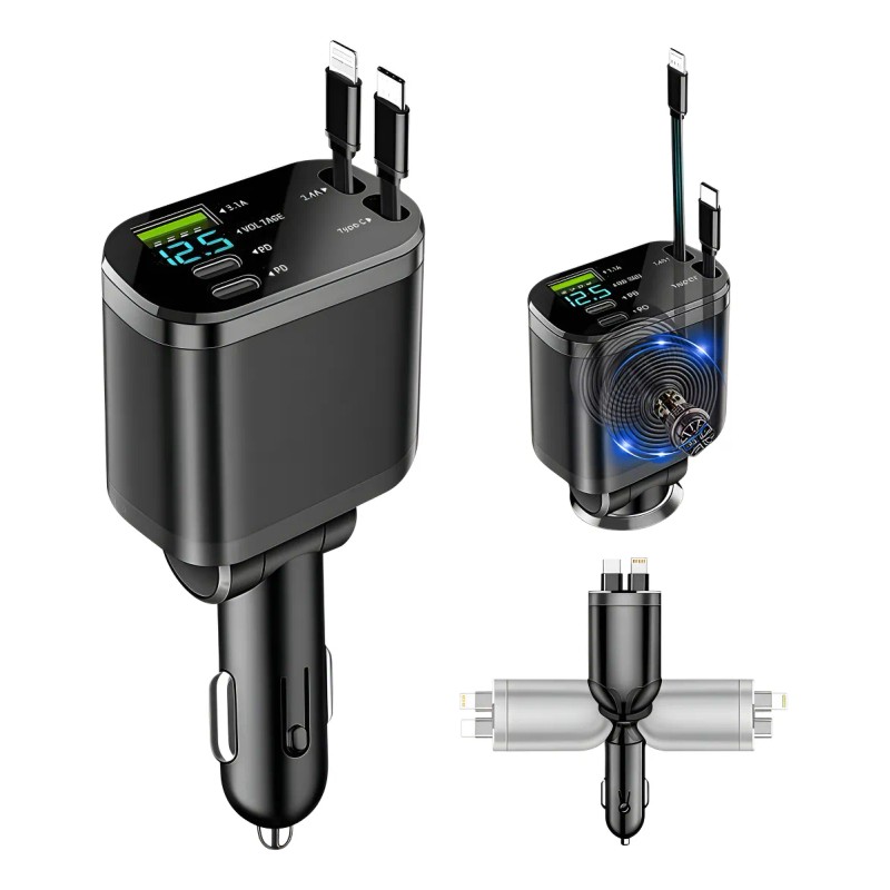 5en1 Cargador Para Auto Retráctil 120w Carga Rápida De Coche