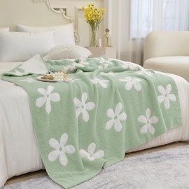 ITFRO Microfiber Floral Throw Blanket Soft Cozy Plant Sunflower Daisy Green Fleece Knitted Blanket Lightweight Fluffy Camping Blanket for Couch Bed Sofa 50x60 Inches (Green)