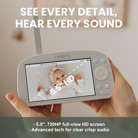 neero Video Baby Monitor No WiFi Needed - X-Large 5.5" HD Screen 1000ft Range Infant Baby Infant Monitor with Camera and Audio No WiFi, Also Suitable for Pets, Elderly & Travel