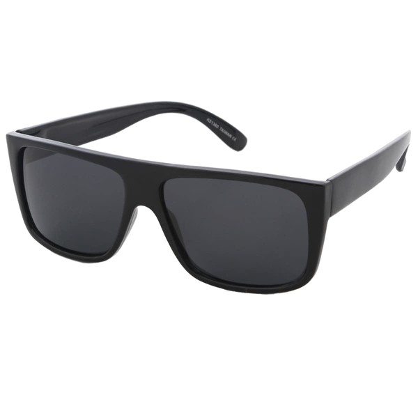 zeroUV - Classic Old School Eazy E Square Flat Top OG Loc Sunglasses (Shiny Black/Smoke Polarized)