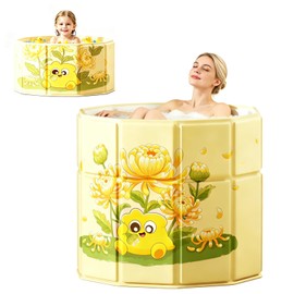 Genrenyen Portable Step-In Round Bathtub for Adults No Installation 31.5"L x 27.1"H Foldable Soaking Bath Tub for Shower Stall, Cold Plunge Collapsible Hot Ice Home SPA Tub