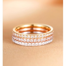 TIGRADE 2mm Women Titanium Eternity Ring Cubic Zirconia Anniversary Wedding Engagement Band Size 3-13.5, Silver, Size 11