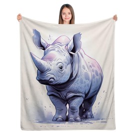 ALIFAFA Rhino Blanket, Cute Rhinoceros Throw, Gifts for Kids and Rhino Lovers, Soft Plush Fleece, Themed Birthday, 50"x40"