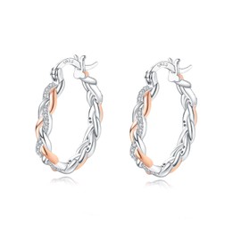 Rose Gold Hoops Earrings for Women, Hypoallergenic Sterling Silver Hoop Earrings for Women with Cubic Zirconia, Christmas Anniversary Birthday Jewellery Gifts for Her