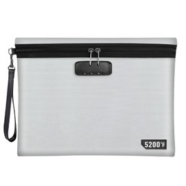 Fireproof Document Bag with Lock, 14"x11" Fireproof and Waterproof Money Bag with Zipper Closure, for Passport, Important Papers, Cash and Valuables, Secure Storage Organizer for Travel, Home, Office