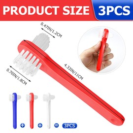 UPIQNG 3Pcs Denture Brush Double Heads Toothbrush Multi Layered Hard Hygiene Denture Cleaner T-Shape False Teeth Cleaning Tool (Red,White,Blue)