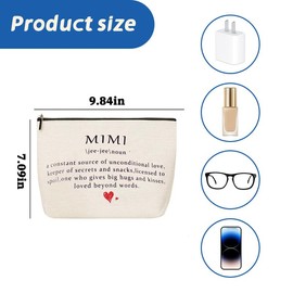 Mimi Definition Makeup Bag for Gigi Retirement Birthday Gifts for Grandmother Grandma Cosmetic Bag with Zipper Pouch Bags Travel Organizer Toiletry Bags for Mimi Appreciation Christmas Gift