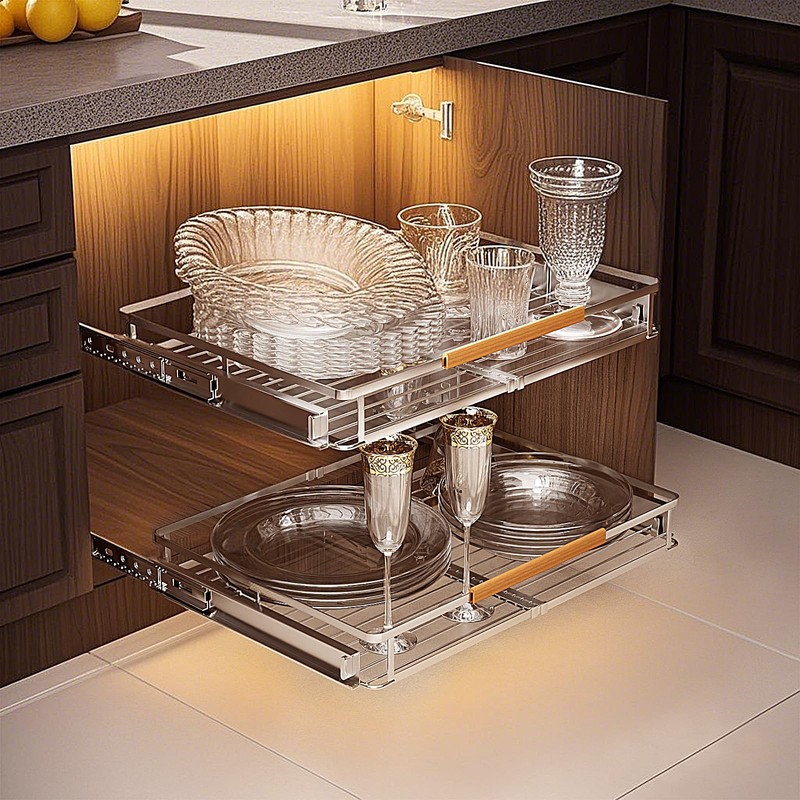taiheis 2 Pack Expandable Pull Out Cabinet Organizer，16.3~26.3"x17.3"Cabinet Pull Out