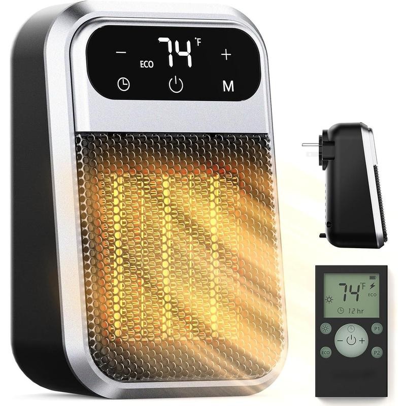 800W Wall Outlet Heater, Remote, LED, Thermostat, Timer, for RV,