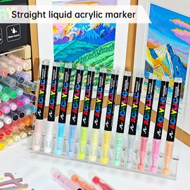 36 Color Acrylic Paint Pens, Soft Brush Tip Acrylic Paint Markers,Quick-Drying Waterproof Acrylic Markers for Canvas, Rock Painting, Wood, Stone, Glass, Ceramic, Fabric Painting, DIY Crafts