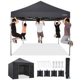 COBIZI 10x10 Pop Up Canopy Tent with 4 sidewalls Commercial Heavy Duty Canopy UPF 50+ All Weather Waterproof Outdoor Canopy Wedding Tents for Parties Gazebo with Roller Bag, Black (Windproof Upgraded)