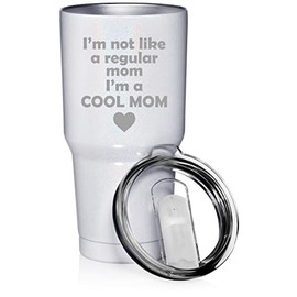 30 oz Tumbler Stainless Steel Vacuum Insulated Travel Mug Cup I'm Not A Regular Mom I'm A Cool Mom (White Glitter)