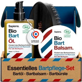 Sapiens Barbershop Men's Beard Care Kit - Organic Beard Oil + Organic Beard Balm + Boar Bristle Brush - Beard Care