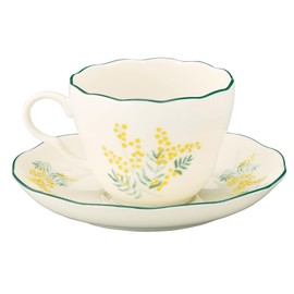 Yamaka Shoten x HIBIYA-KADAN HBK11/12-1 Flower Language Mimosa Tulip, Pair Tea Cup & Saucer, 2 Guests, Tableware Set, 8.1 fl oz (230 ml), Diameter Approx. 3.5 x 2.8 inches (9 x 7 cm), Hibiya Flower