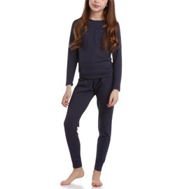 Sweet Hearts Girls' Thermal Underwear Set - 2 Piece Fleece Lined Top and Leggings Long Johns Base Layer for Kids: Made in USA, Size 10-12, Navy