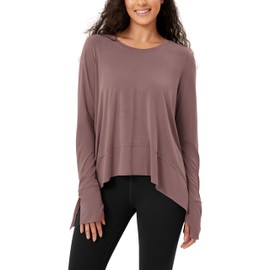 ODODOS Women's Modal Soft Long Sleeve Tee with Thumb Hole Athletic Gym Workout Tops Yoga Shirts, Dusty Rose, X-Large