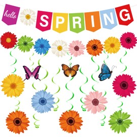 Qyeahkj Hello Spring Flower Banner Spring Sunflower Hanging Swirl Decoration Spring Party Banner Garland Kit Flower Hanging streamers for Spring Party Mantle Fireplace Indoor Outdoor Home Classroom