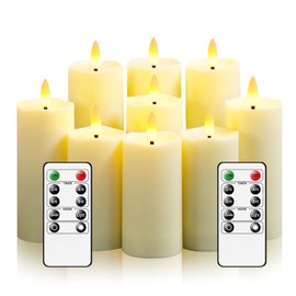 JINYANIA Plastic Waterproof Outdoor flameless Candles, LED Candles, with Remote Control and Timer, Battery-Powered Candles, Suitable for Camping, courtyards and Home Decoration,Set of 9（Ivory）