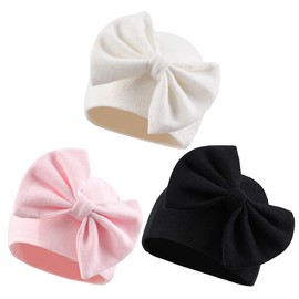 XIAOHAWANG Baby Hat Newborn 0-6 Months Cotton Newborn Hat with Bow Hat Baby Girl First Hat Thick Hat Baby Boys for Autumn, Winter, White + pink + black