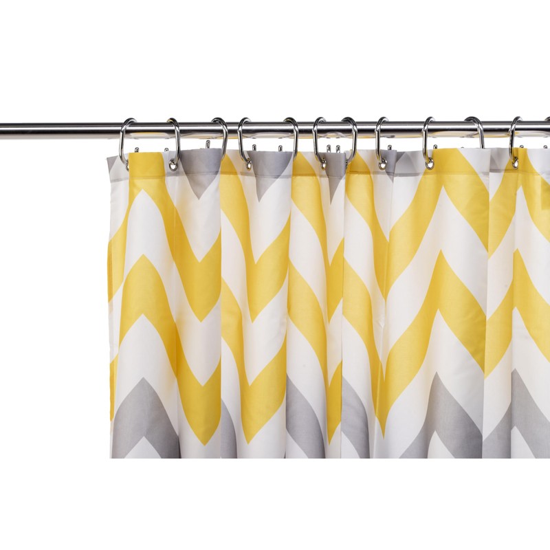 Croydex Yellow & Grey Chevron Textile Shower Curtain with Hygiene
