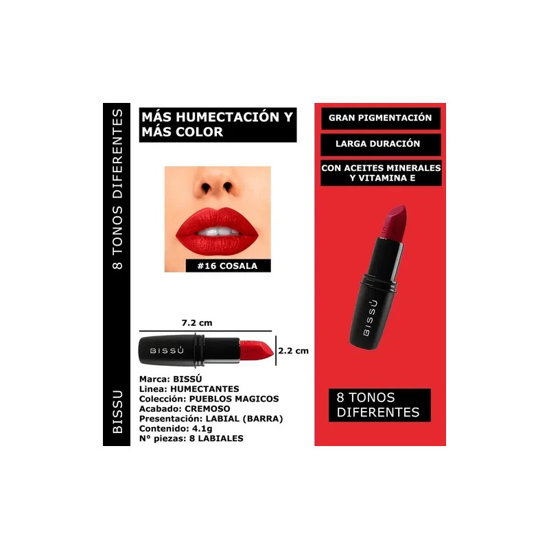 Labiales Bissu Humectantes Tonos Rojos Oscuros 8 Piezas